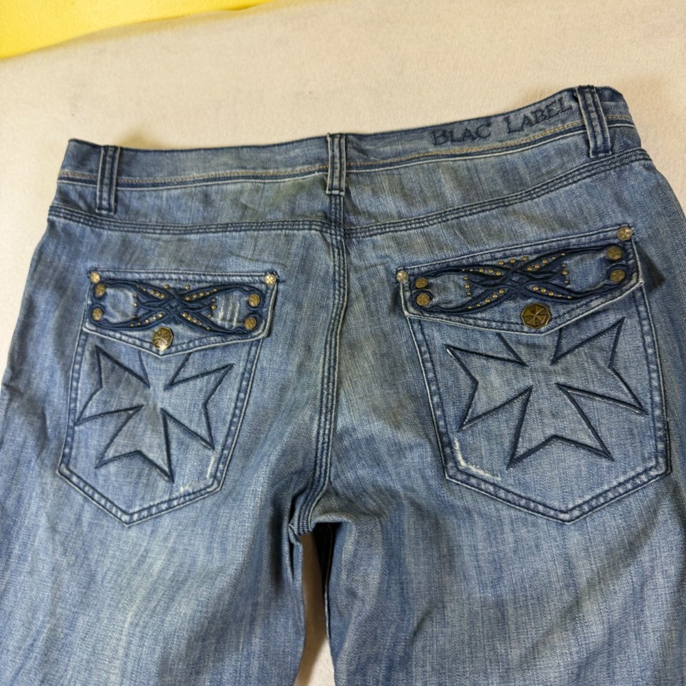 Blac Label Mens Embroidered Cross Relaxed‎ Straight Leg Blue Denim Jeans Size 40
